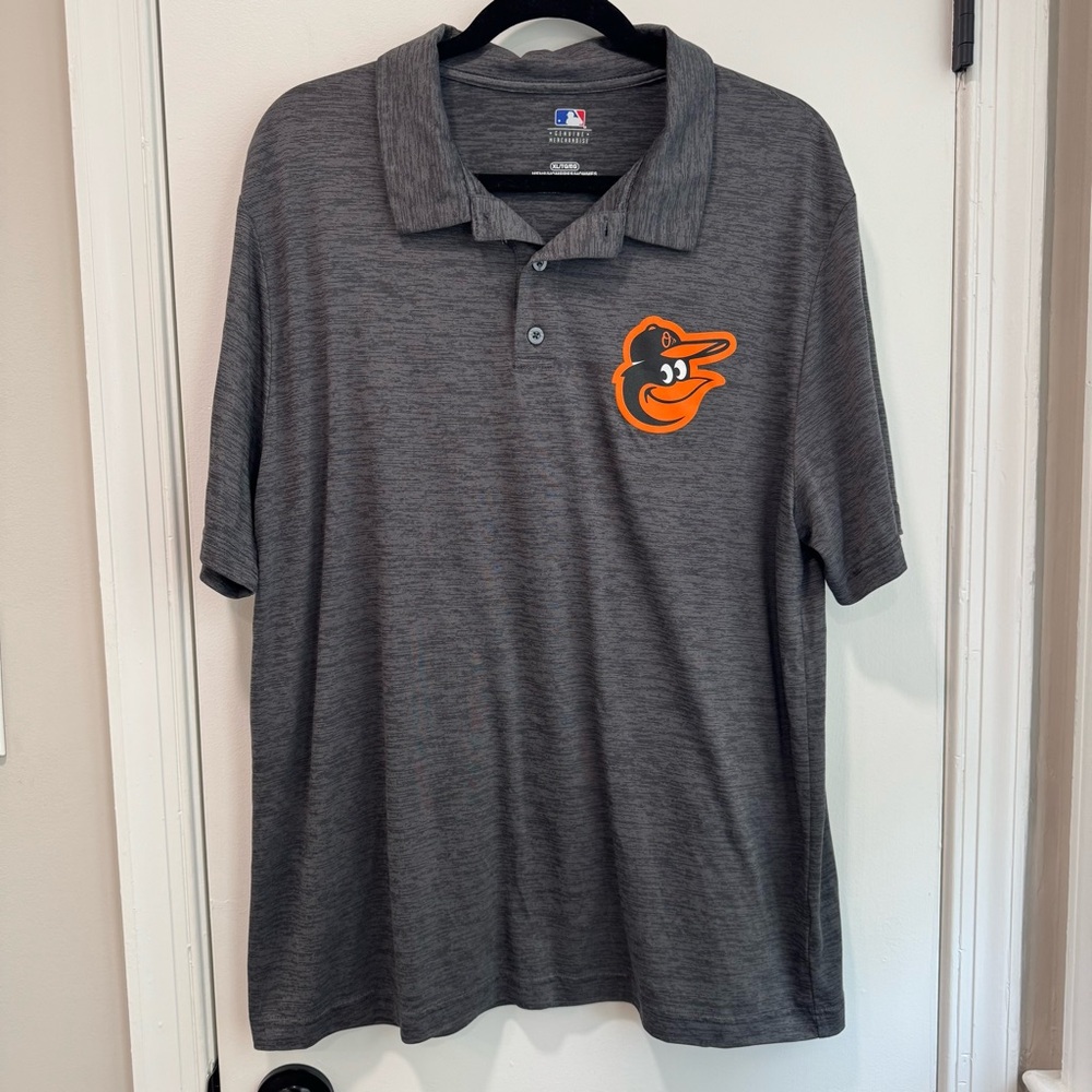 Baltimore Orioles Baseball Gray Polo Short‎ Sleeve Shirt with Logo, size XL